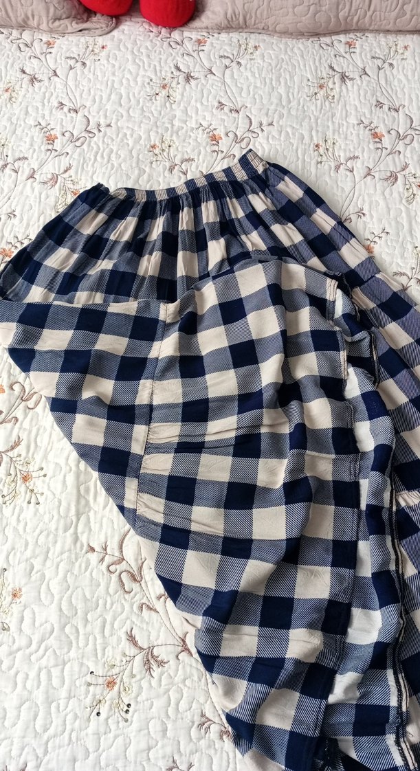 Mavi Gri Kareli Midi Pamuk Etek - Görsel 3