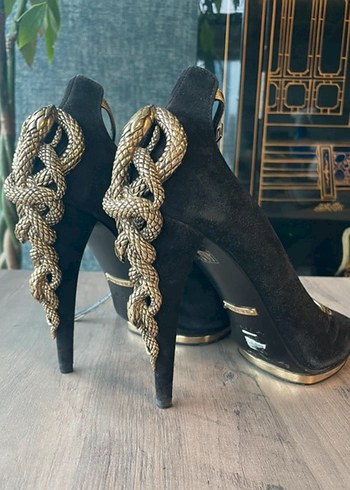 Roberto cavalli Yılan Desenli Altın Süet Topuklu Ayakkabı