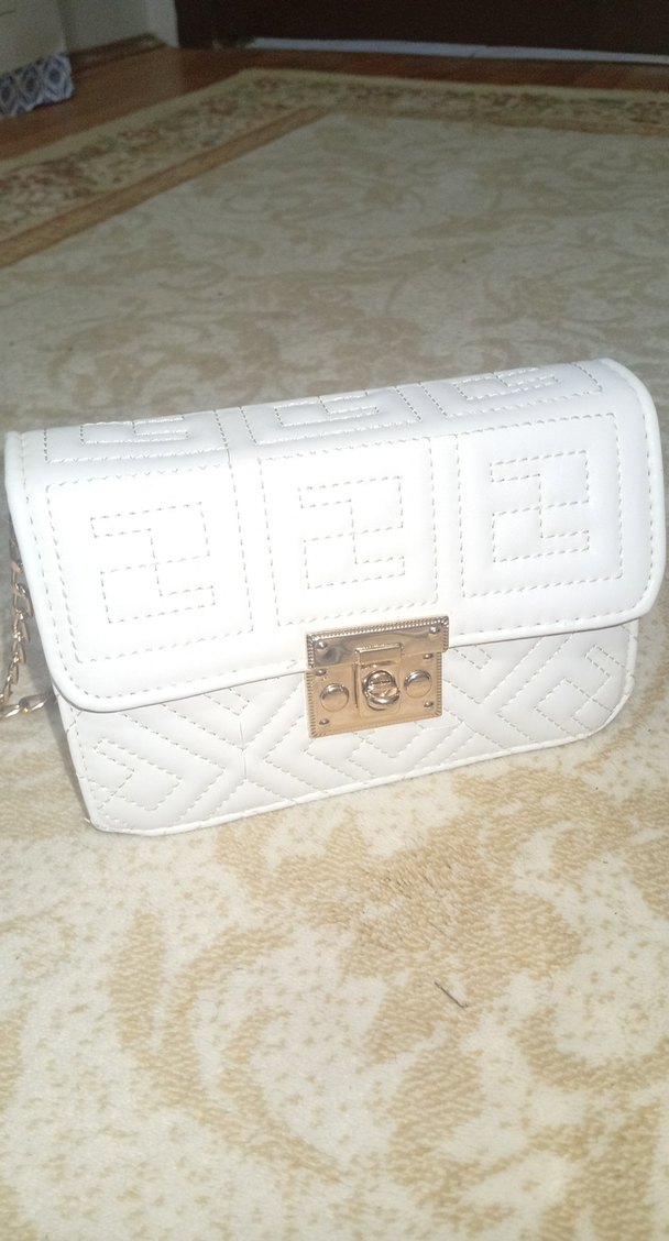 Beyaz Zincir Detaylı Deri Kadın Çanta - Görsel 2