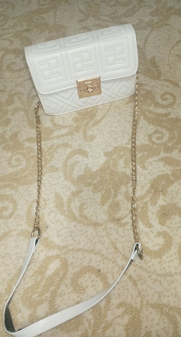 Beyaz Zincir Detaylı Deri Kadın Çanta - Görsel 4