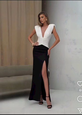 V Yaka Drapeli Siyah Uzun Elbise