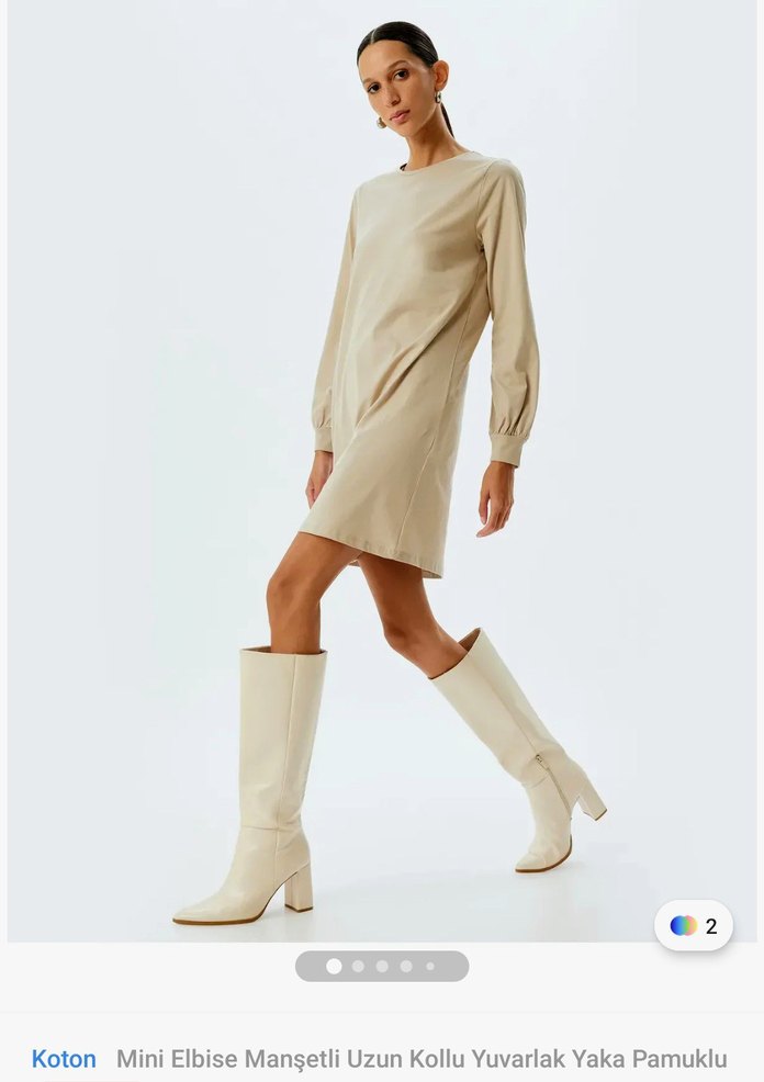 koton ekru kısa Kadın Elbise - Görsel 2