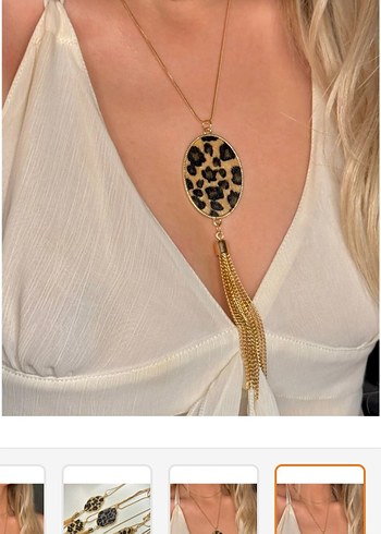 Altın renkli çelik leopar Desenli Kolye - Görsel 2