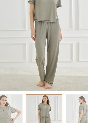 Yeşil Kadın Kısa Kollu Rahat Pijama Takımı - Görsel 2