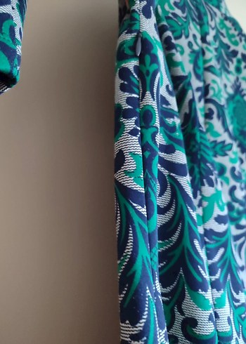 Uzun Turkuaz Bohem ofis elbisesi - Görsel 6