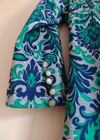 Uzun Turkuaz Bohem ofis elbisesi - Görsel 3