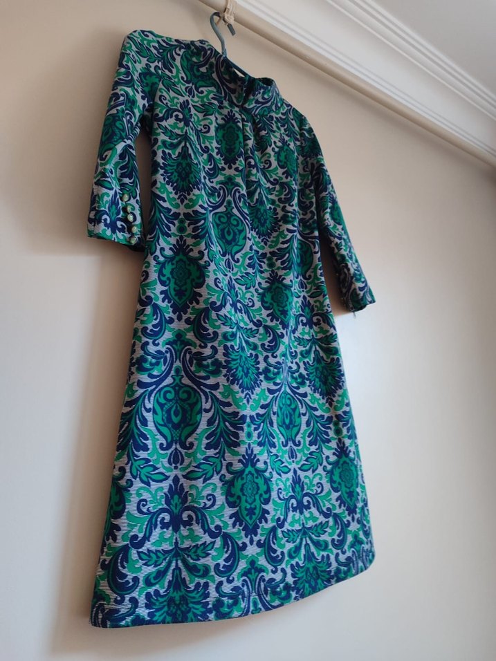 Uzun Turkuaz Bohem ofis elbisesi - Görsel 4