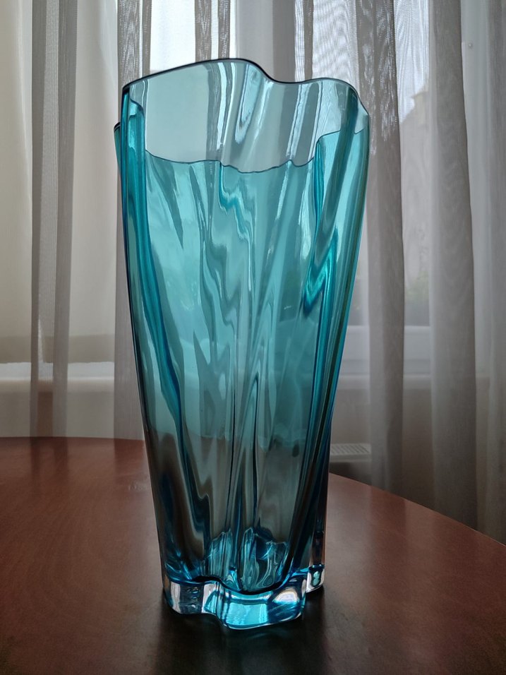 Paşabahçe el yapımı girdap turkuaz vazo - Görsel 4