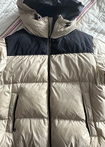 Kadın Beyaz Midi Kışlık Fermuarlı Mont - Görsel 2