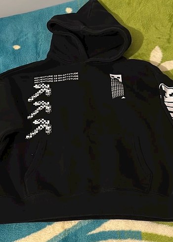 Kapüşonlu Siyah Baskılı çocuk Sweatshirt - Görsel 2