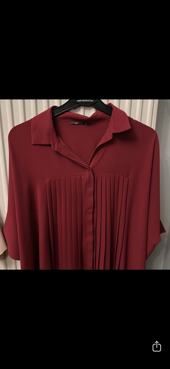 Bordo Piliseli V Yaka Kadın Bluz - Görsel 2