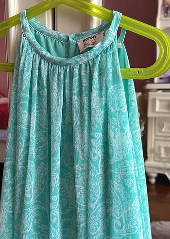 Turkuaz Kolsuz Bohem Kız Elbisesi - Görsel 3