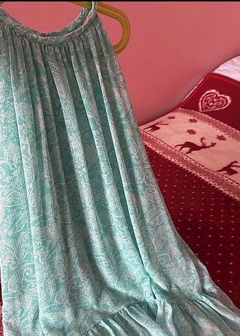 Turkuaz Kolsuz Bohem Kız Elbisesi - Görsel 2