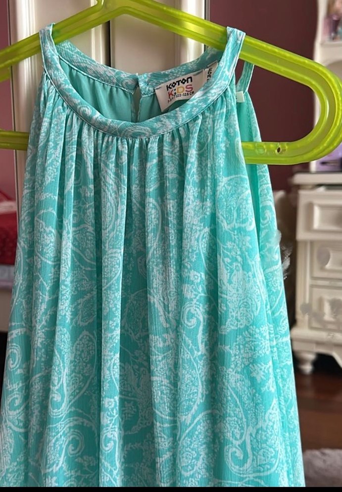 Turkuaz Kolsuz Bohem Kız Elbisesi - Görsel 3