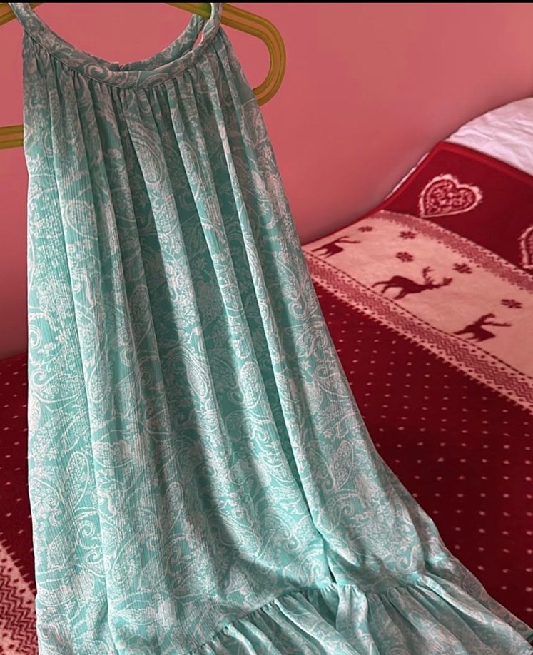 Turkuaz Kolsuz Bohem Kız Elbisesi - Görsel 2