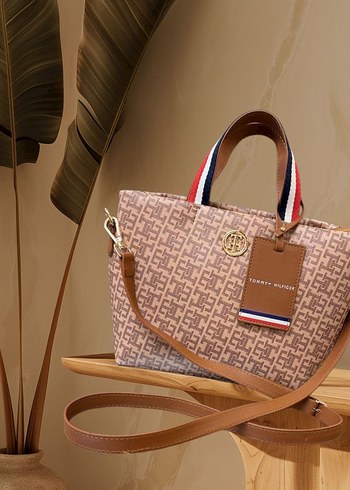 Beden Tommy Hilfiger Desenli Kahverengi Deri Kadın Çanta
