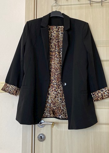 Trendyol & Milla Leopar Astarlı Düğmeli Siyah Kadın Blazer Ceket