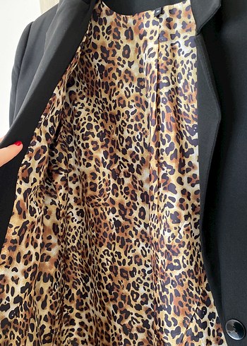 42 Beden siyah Renk Leopar Astarlı Düğmeli Siyah Kadın Blazer Ceket