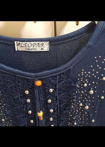 Boncuk İşlemeli Lacivert Kadın Uzun Kollu Tunik - Görsel 2