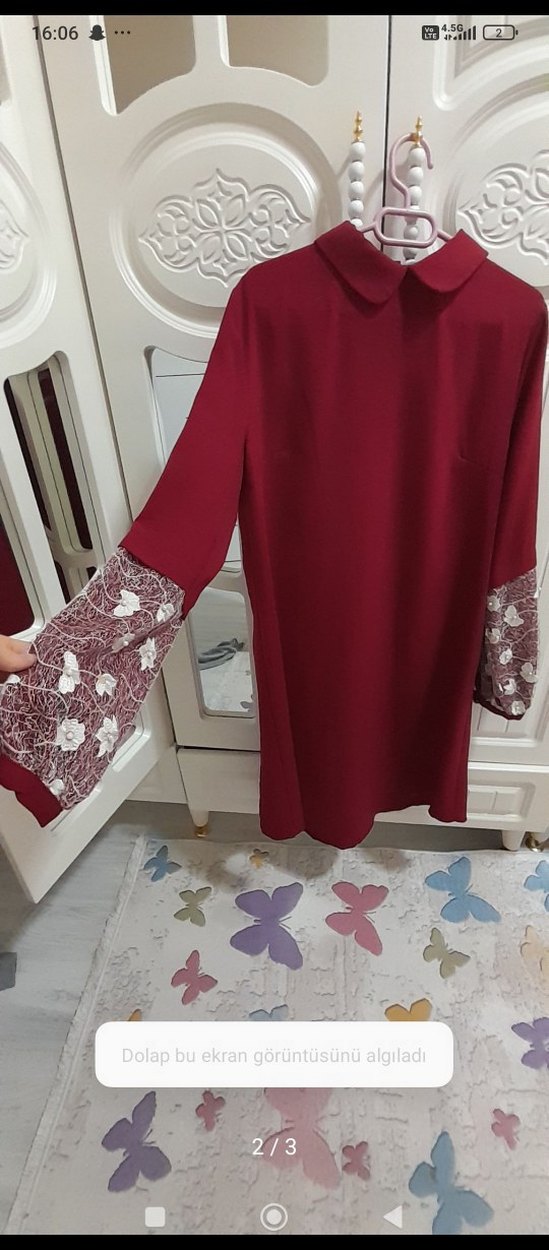 Bordo Dantel Detaylı Midi Tunik - Görsel 2