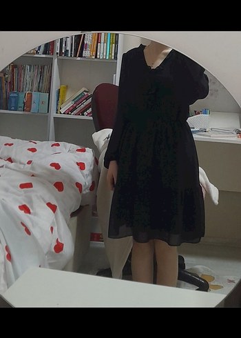 V Yaka Siyah Midi  Elbise - Görsel 2