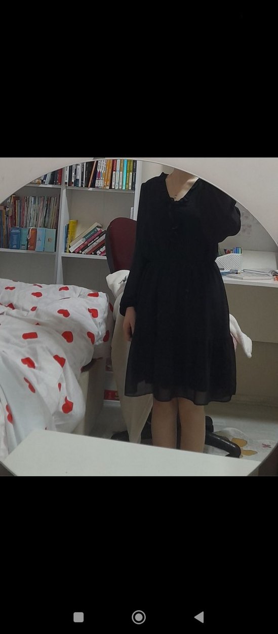 V Yaka Siyah Midi  Elbise - Görsel 2