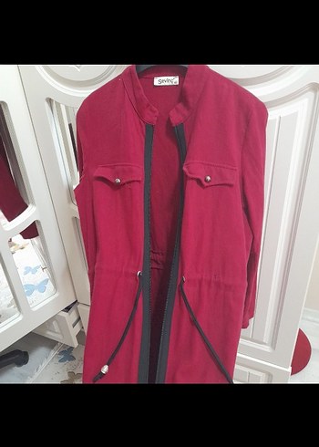 Bordo Uzun Kadın Ceket Fermuarlı - Görsel 2