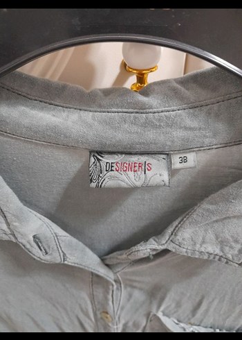 Gri Düğmeli Uzun Kollu Keten Kadın Gömlek tunik - Görsel 3