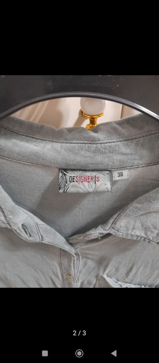 Gri Düğmeli Uzun Kollu Keten Kadın Gömlek tunik - Görsel 3