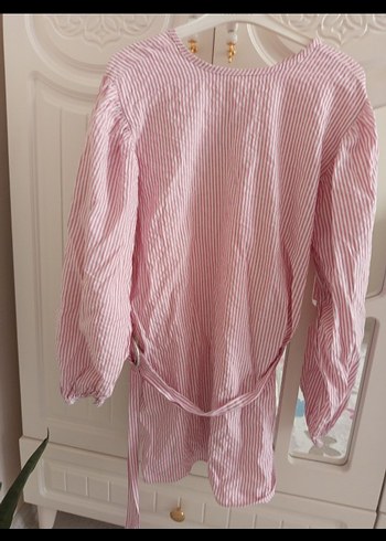 Pembe Çizgili  Keten tunik s beden - Görsel 2