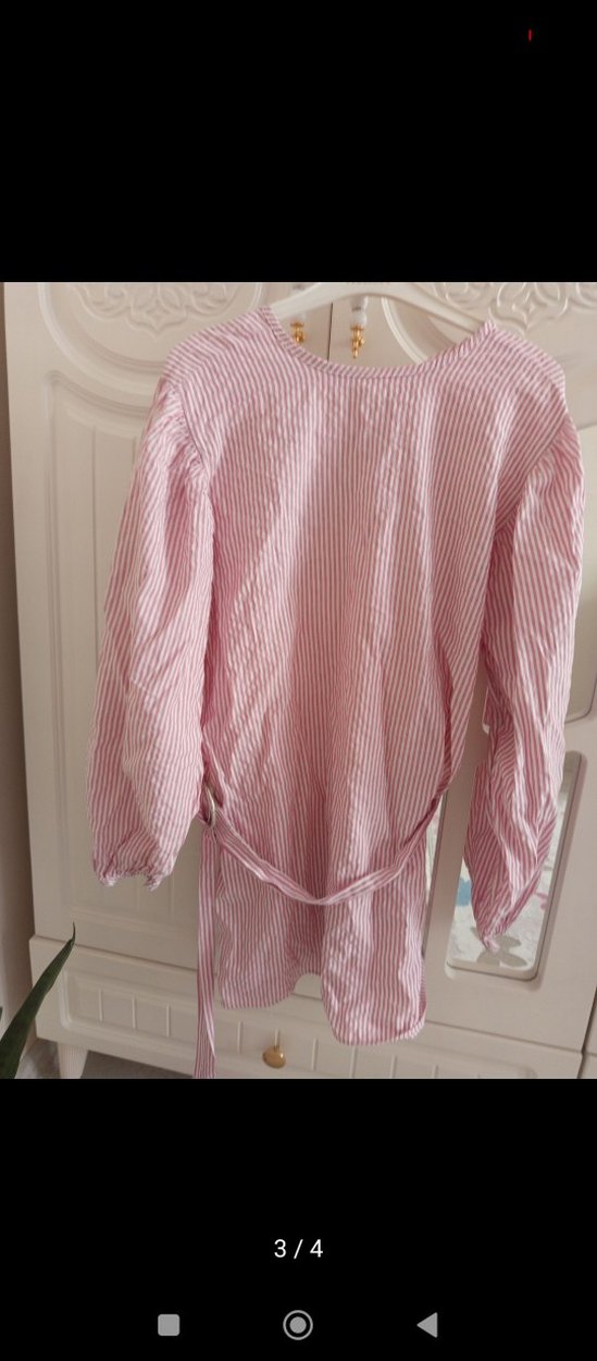 Pembe Çizgili  Keten tunik s beden - Görsel 2