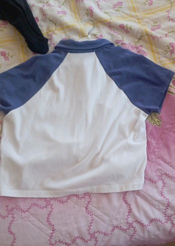 xl Beden kadın Mavi Beyaz Kısa Kollu Polo Tişört