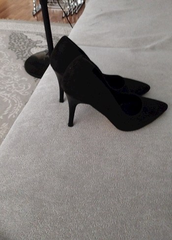 Siyah Topuklu Kadın Stiletto Velcro Detaylı
