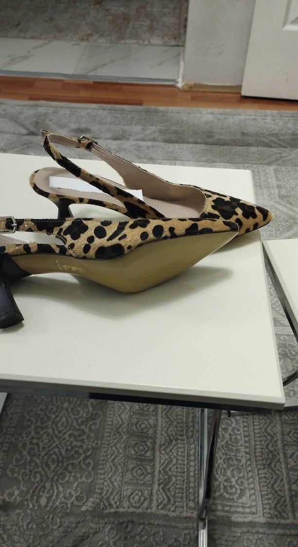 Leopar Desenli Süet Kadın Stiletto - Görsel 3