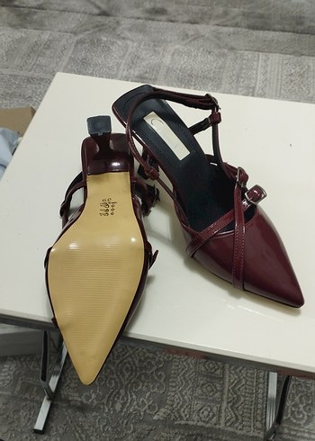 Bordo Deri Tokalı Stiletto - Görsel 3