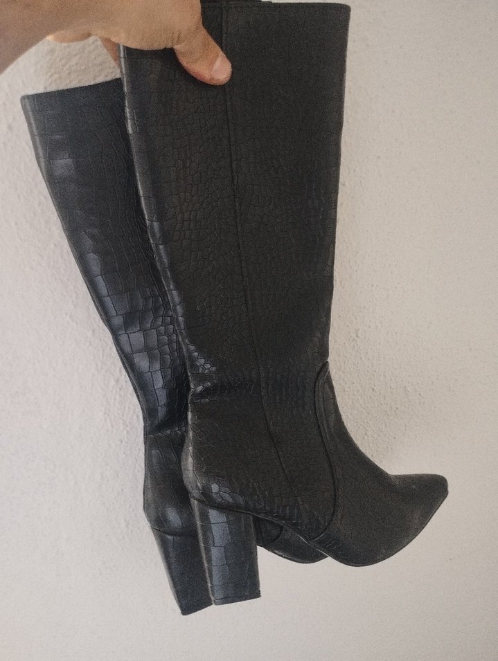 Siyah Parlak Yılan Desenli Stiletto - Görsel 2