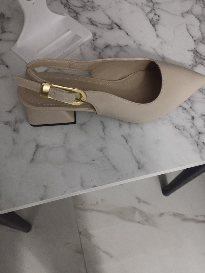 Bej Kemerli Blok Topuklu Kadın Abiye Ayakkabı - Görsel 2