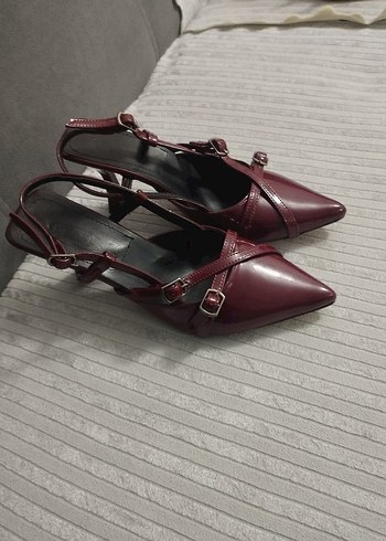 Bordo Deri Tokalı Stiletto
