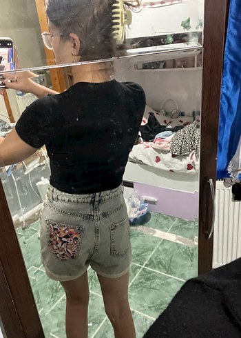 Diğer Arkası desenlı kot şort