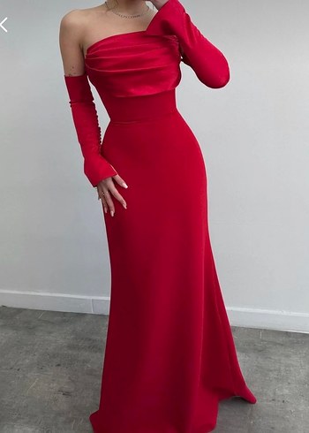 Kırmızı Drapeli Uzun Abiye Elbise - Görsel 2