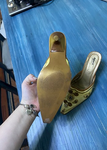 Bohem Vintage Nakışlı Boncuk Detaylı Kadın İnce Topuk Terlik - Görsel 2