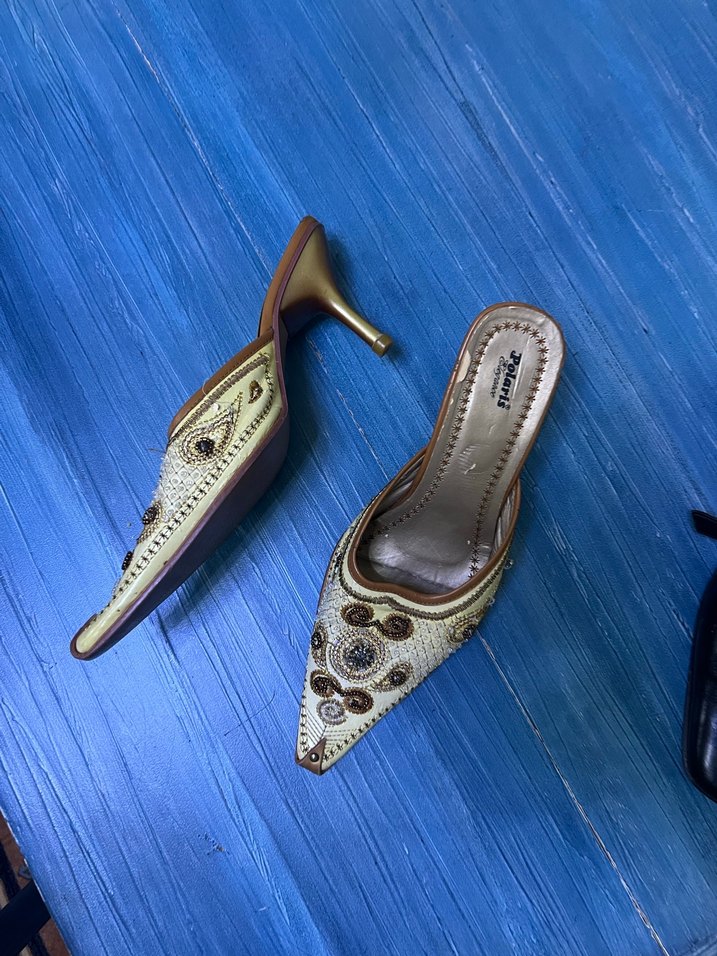 Bohem Vintage Nakışlı Boncuk Detaylı Kadın İnce Topuk Terlik - Görsel 3