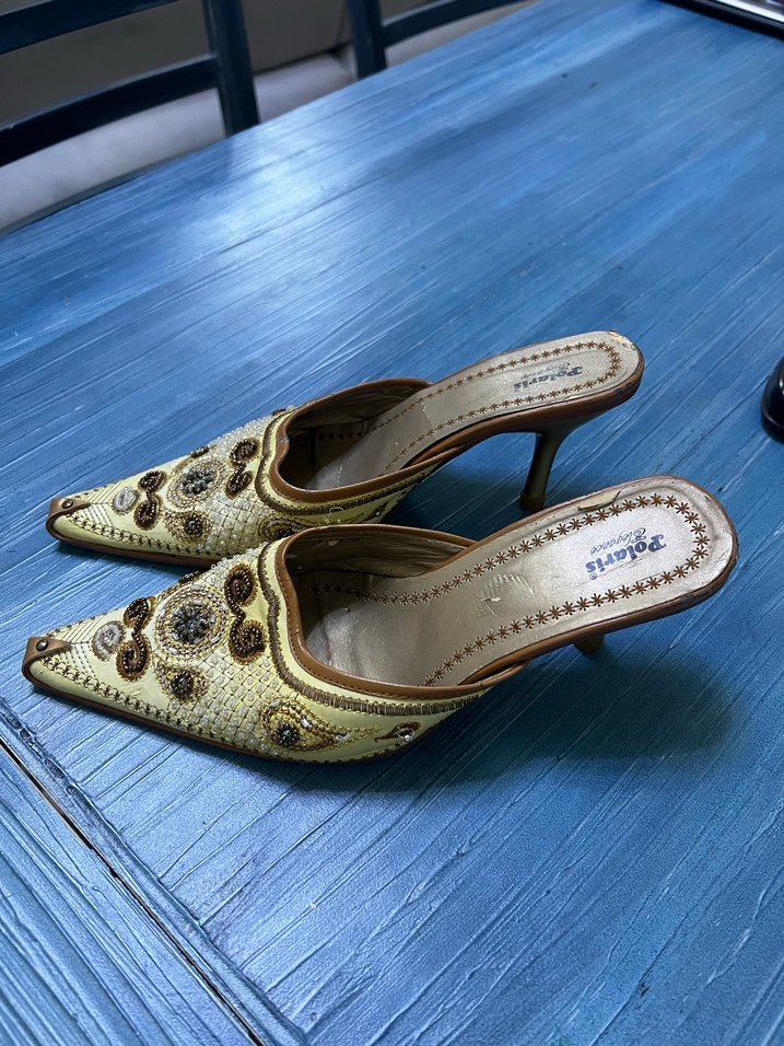 Bohem Vintage Nakışlı Boncuk Detaylı Kadın İnce Topuk Terlik - Görsel 5