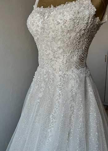 Straplez A Kesim Beyaz Gelinlik - Görsel 7