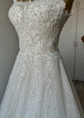 Straplez A Kesim Beyaz Gelinlik - Görsel 11