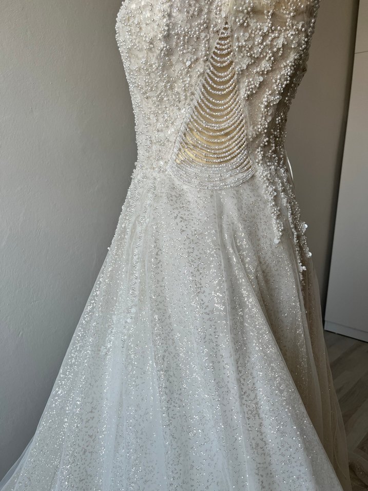 Straplez A Kesim Beyaz Gelinlik - Görsel 5