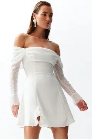 trendyolmilla kadın bridal beyaz A-kesim astarlı Dokuma kısa düğ