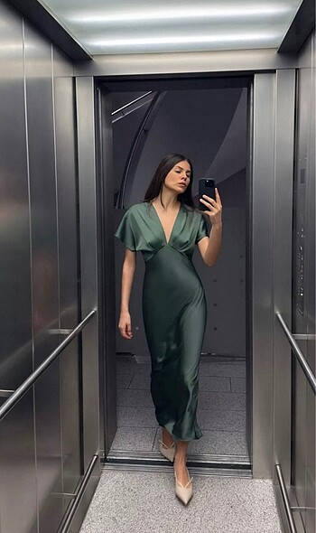 Zara saten midi elbise