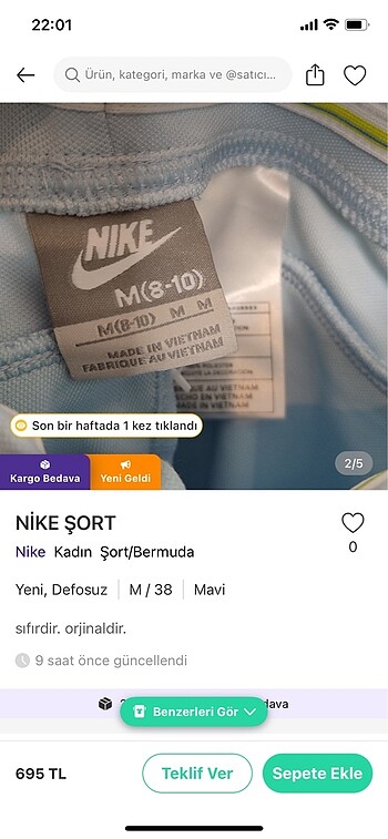 m Beden mavi Renk Nike Spor Şort