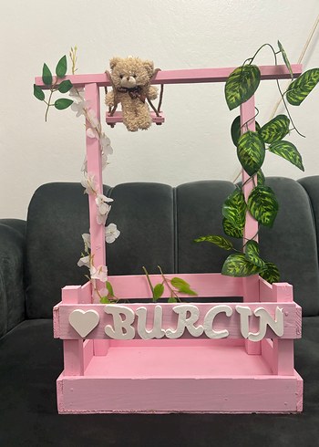 Pembe Ahşap Bebek sepeti - Görsel 6